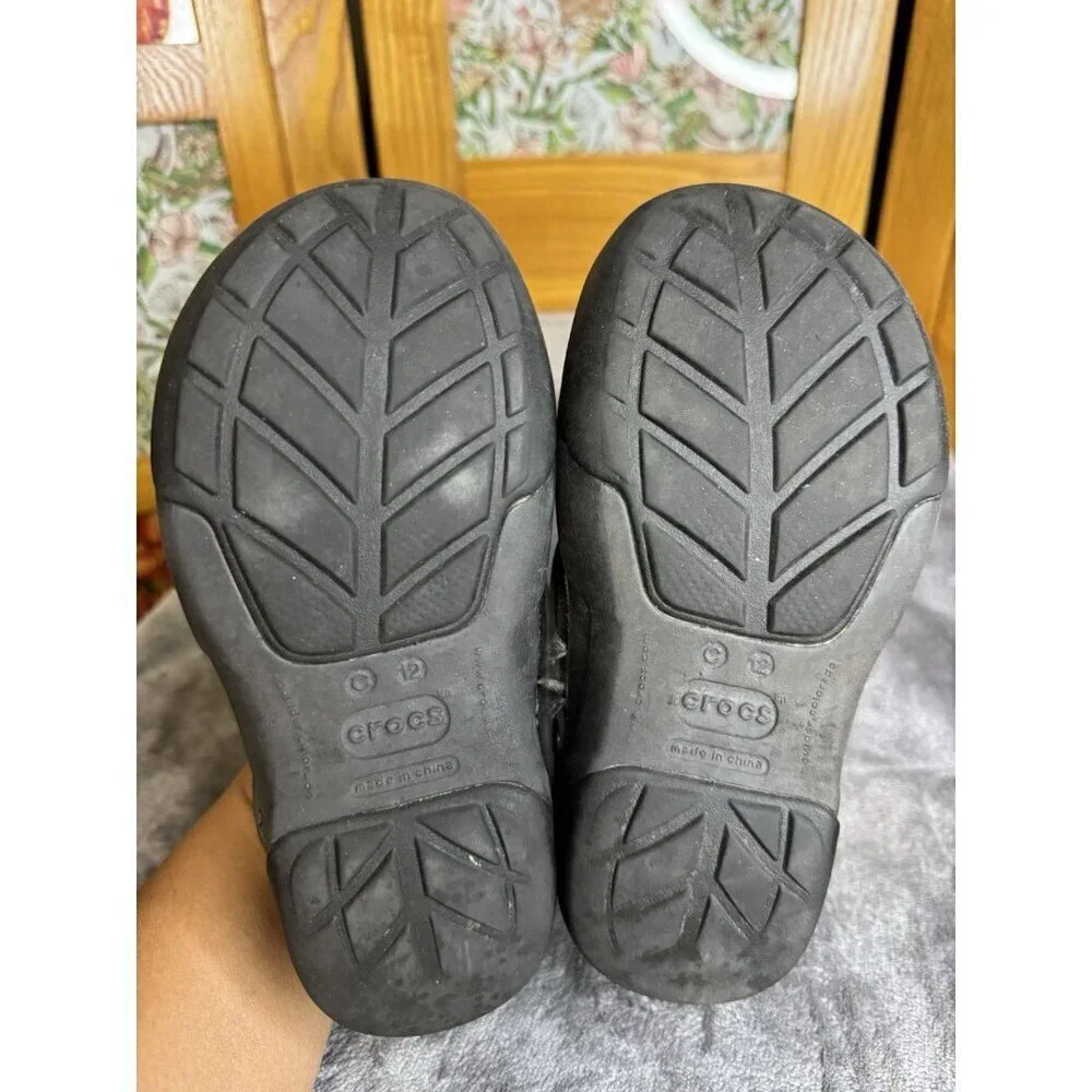 CROCS Dawson Black Suede Faux Fur Kids Unisex Shoes Child Sz C12/13 2 Pairs